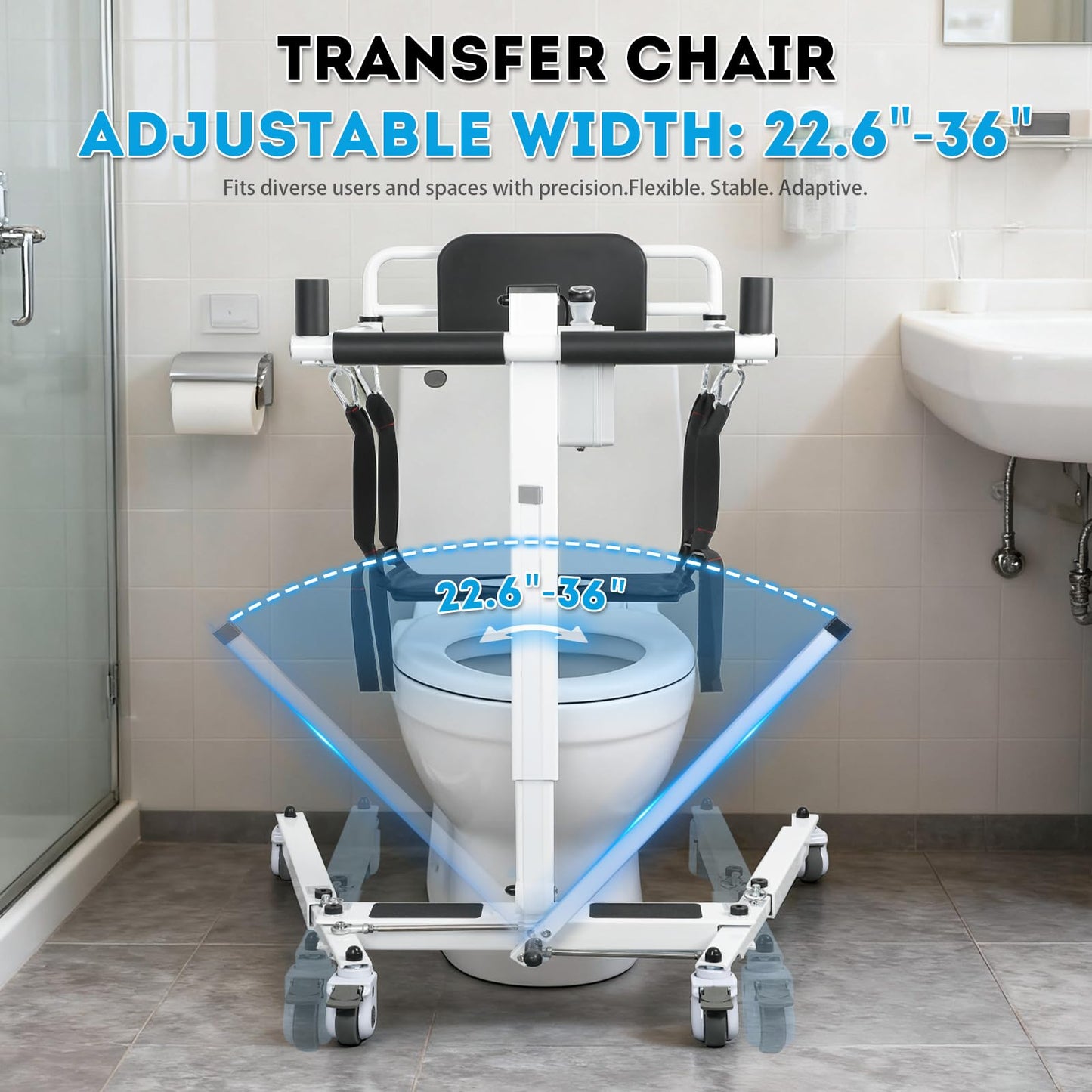 6 in 1 Patient Electric Lift Transfer Chair, 180° Split Seat Commode, Folding Portable Patient Lift for Car, 450 lb Capacity Patient Transfer Chair for Elderly, Home Transfer Chairs