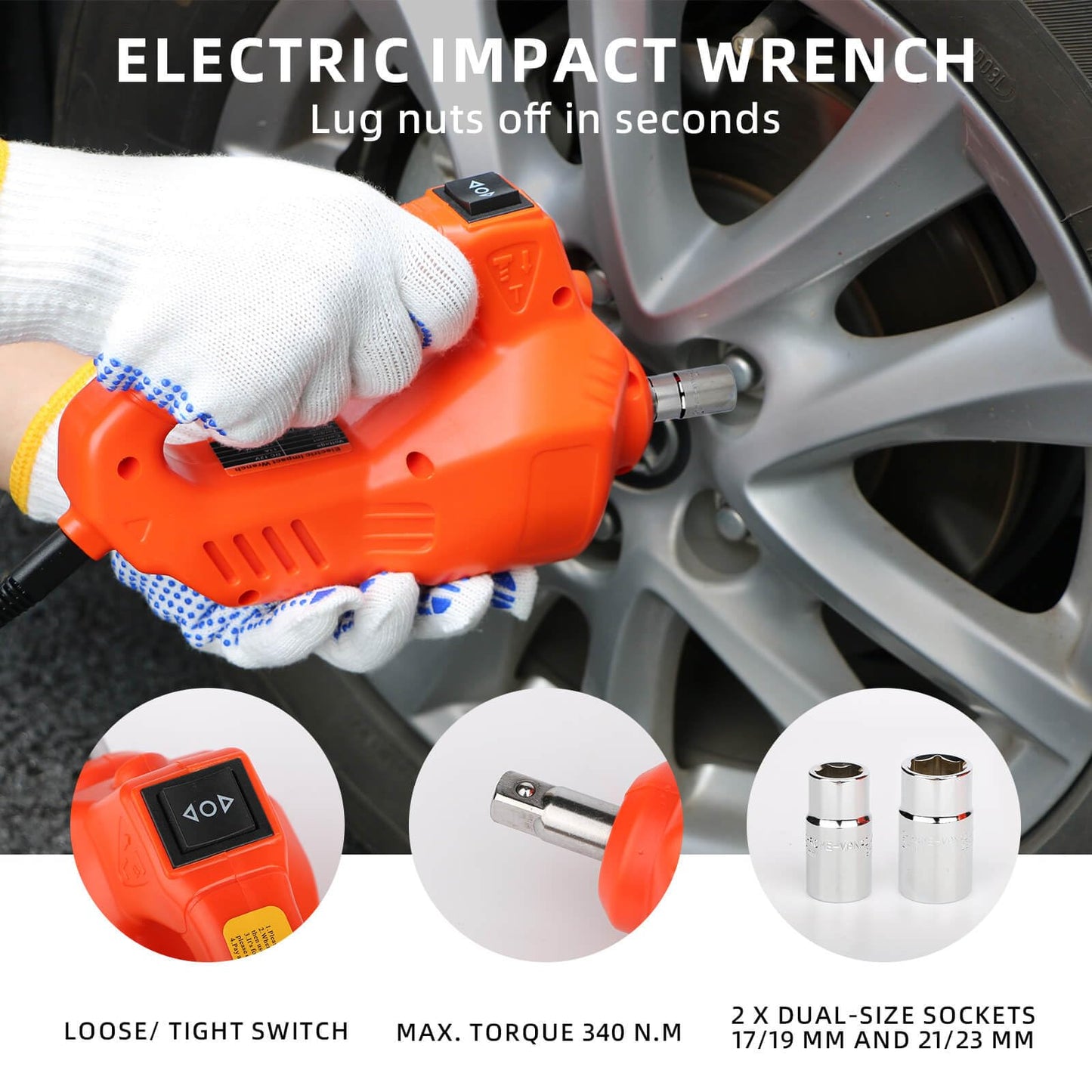 SEICETEC Electric Car Jack, 5 Ton Hydraulic Floor Jack with Electric Impact Wrench, Tire Inflator & LED Light, Lift Range 6.1-17.7 Inch, Emergency Roadside Tire Changing Kit for SUV Sedan Truck