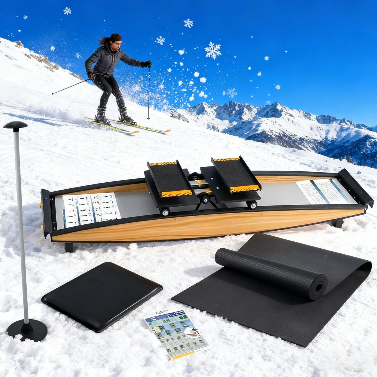 Ski Machine Exercise Equipment, Strength Training Tool with Poles for Waist, Abdominal, Leg Workout Indoor Balance Simulator Glutes Targeting Home Gym Aerobic Device, 150kg Load