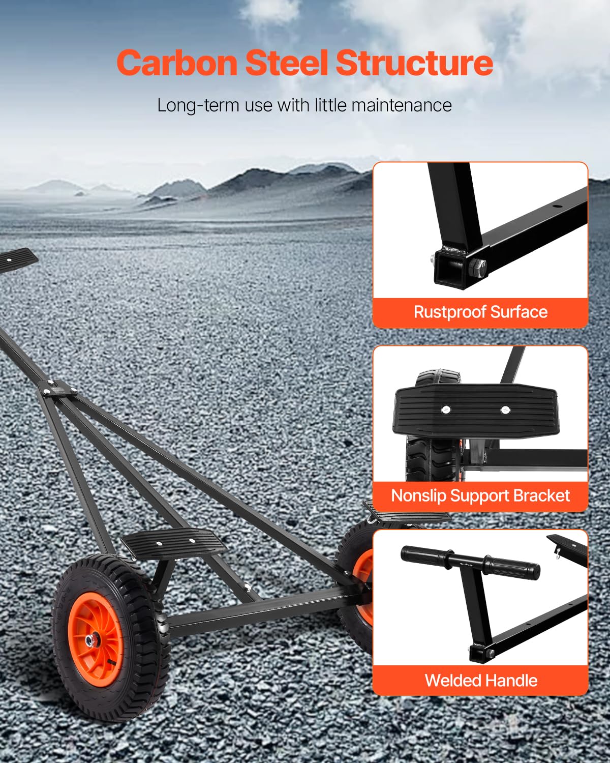 VEVOR Boat Trailer Dolly, 420lbs Load Capacity, Carbon Steel Trailer Mover with Adjustable Length, 15.7 in Pneumatic Tires and Nonslip Support Bracket, for Moving Kayak Motorboat Fishing Boat