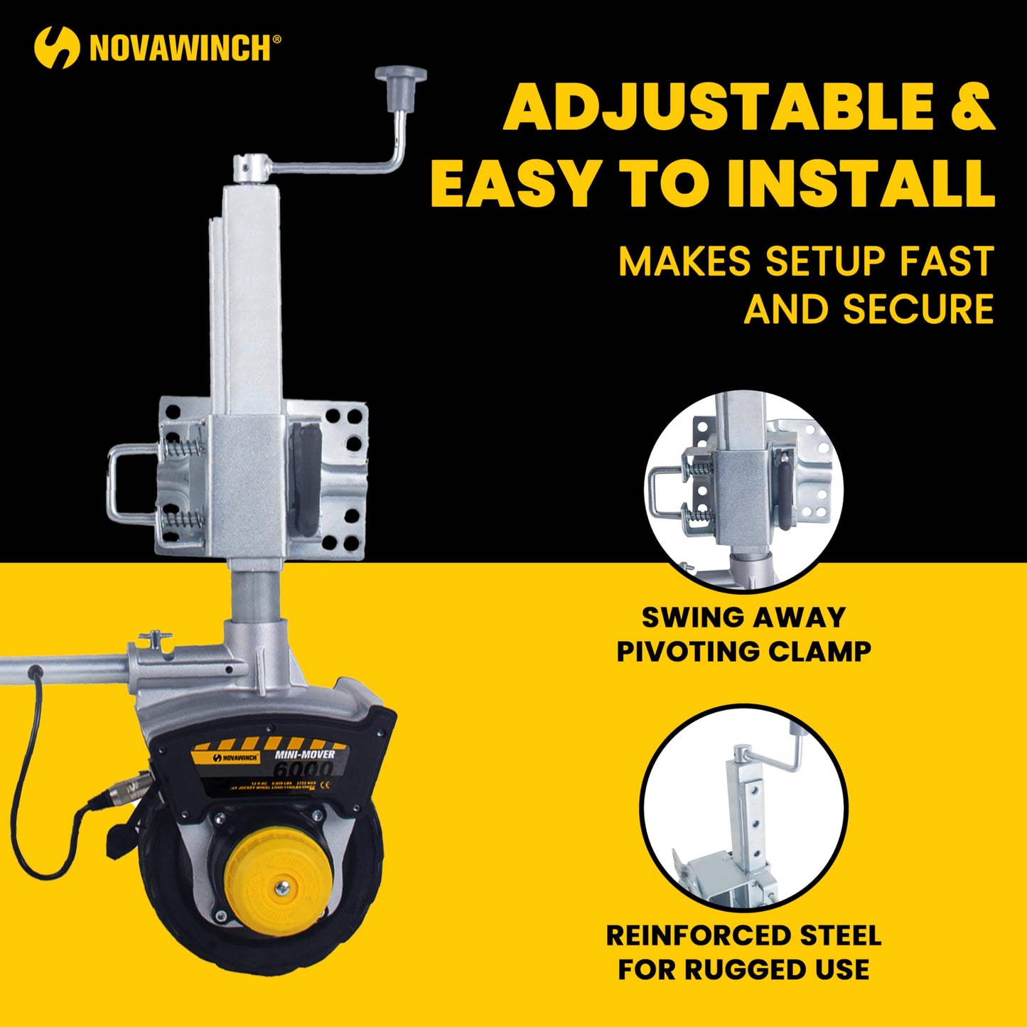 Novawinch Mini Mover 3 Plus Trailer Jockey Wheel, 12v Electric, Moves 6000 lbs Rolling Weight (Mini Mover 3 Plus)