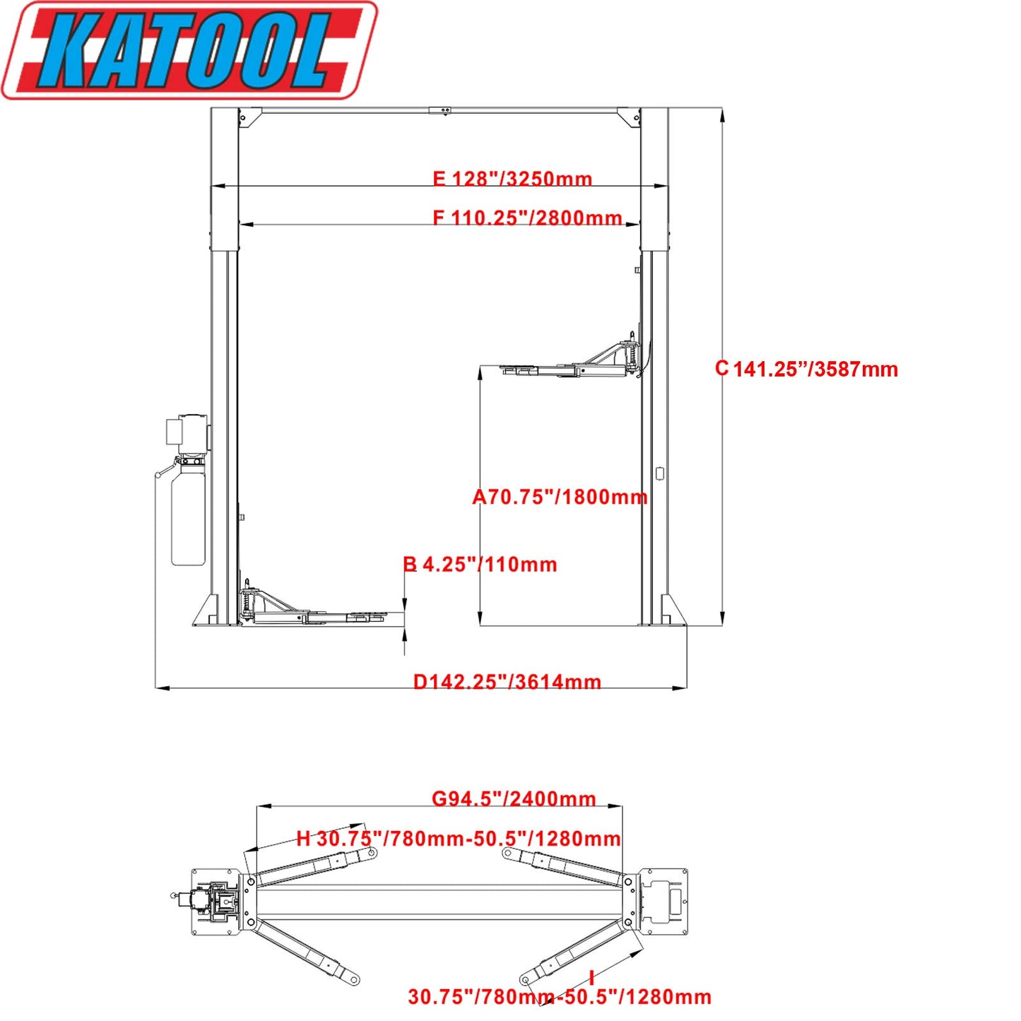 KATOOL 11000lbs 2 Post Lift Auto Lift Heavy Duty Load Lifter 220V Electric Motor Car Lift Auto Lift Truck Clear Floor Hoist