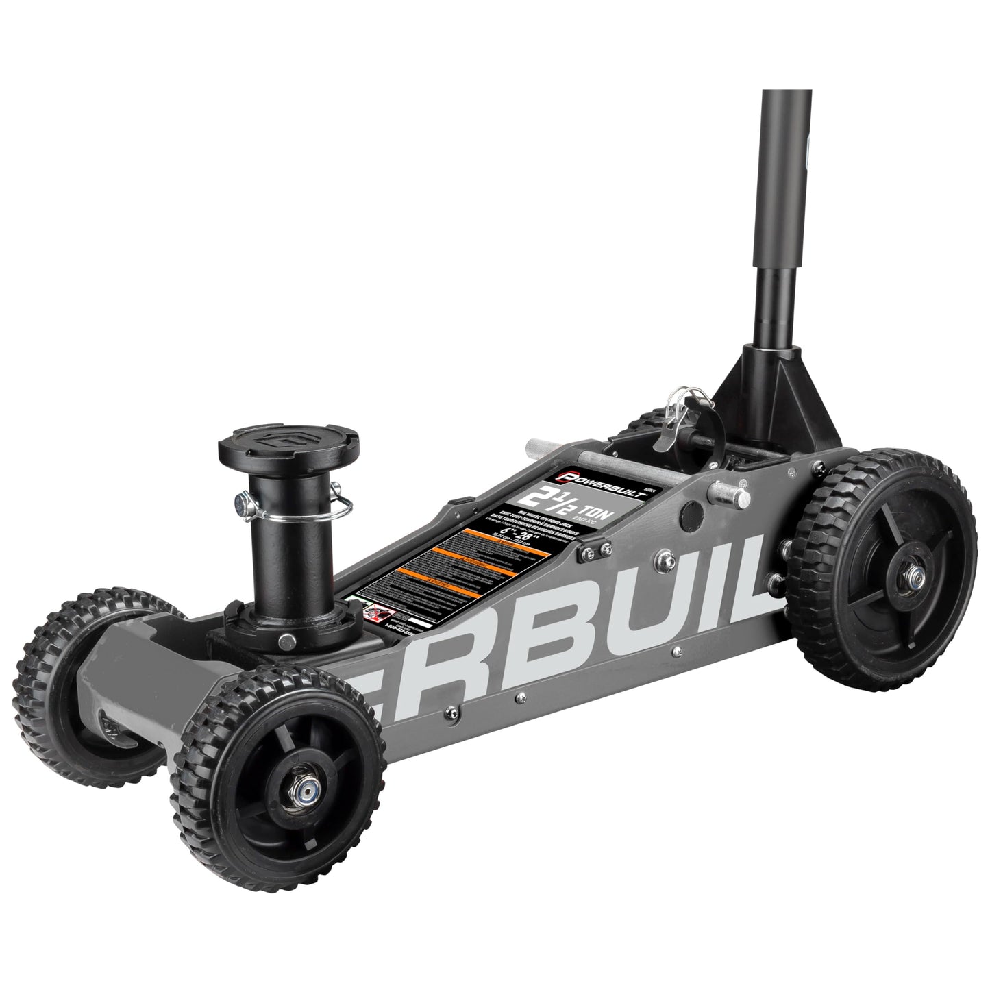 Powerbuilt 2.5 Ton Big Wheel Off Road Jack, Vehicle Lift for Trucks, SUVs, ATVs Offroad Vehicles, Oversized Wheels for Rugged Terrain, 5000 LB Capacity, Grey 620623ECE