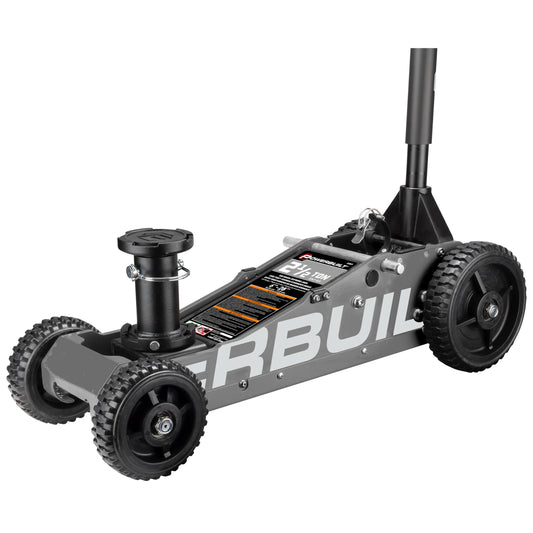 Powerbuilt 2.5 Ton Big Wheel Off Road Jack, Vehicle Lift for Trucks, SUVs, ATVs Offroad Vehicles, Oversized Wheels for Rugged Terrain, 5000 LB Capacity, Grey 620623ECE