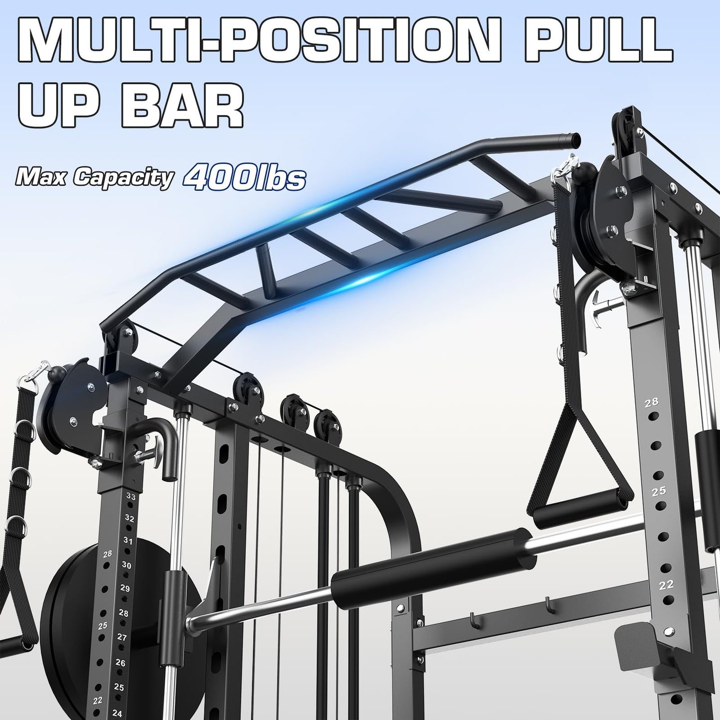 DONOW Smith Machine with 220Lbs Weight Stacks, Multi Function Home Gym System Power Rack Cable Crossover System LAT Pull Down Training Full Body Workouts