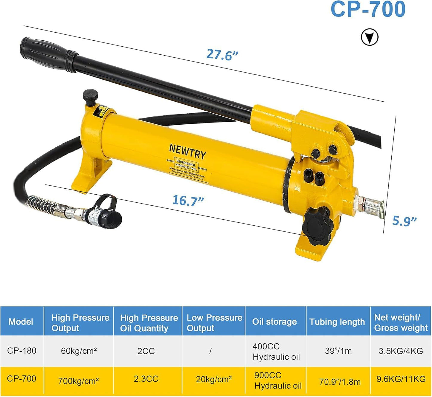 NEWTRY 100 ton Hydraulic Ram Jack + CP-700 Hydraulic Hand Pump Low Profile Porta Power Kit Single Section Mini Jack 0.78’’ Stroke Industrial Hydraulic Cylinder