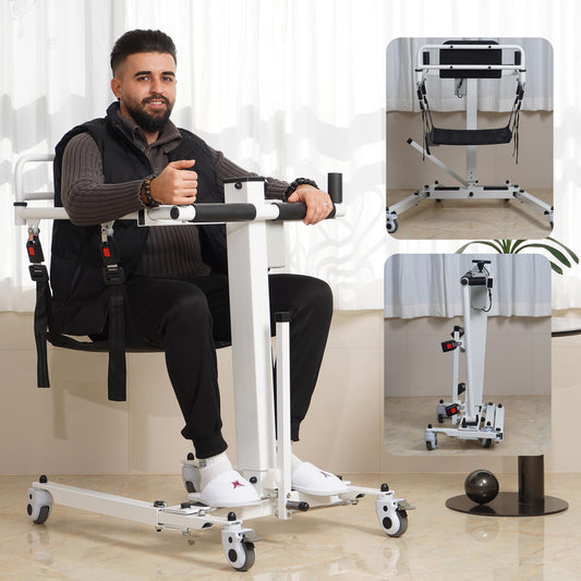 Foldable Electric Patient Lift Transfer Chair, Adjustable Height & Base Width, Portable Mobility Aid for Elderly, Bed to Wheelchair/Sofa/Toilet/Car Transfers (Upgrade Electric Patient Lift Chair)
