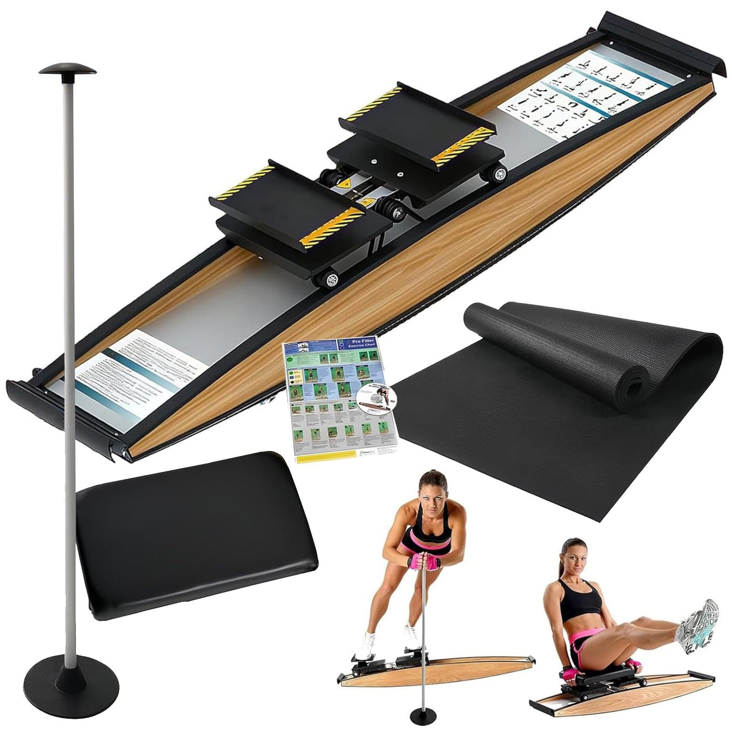 Indoor Ski Simulator Balance Board - 3D Ski Machine for Leg Exercise, 150kg Load Capacity, Includes Walking Stick & Floor Mat for Home Fitness