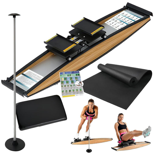 Indoor Ski Simulator Balance Board - 3D Ski Machine for Leg Exercise, 150kg Load Capacity, Includes Walking Stick & Floor Mat for Home Fitness