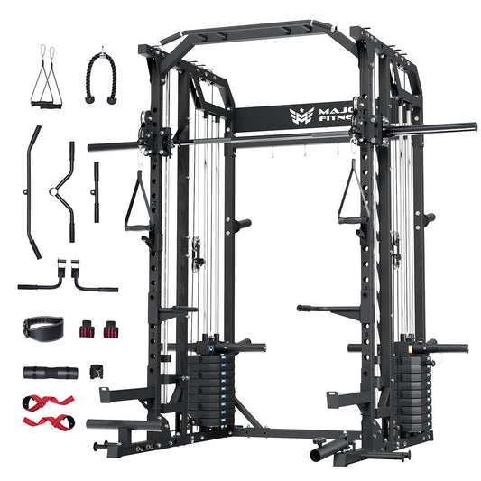 Major Fitness Drone2 Premium Smith△ Machine – All-in-One Home Gym Squat Rack with Aluminum Pulley Set , Weight Bar, Dual LAT Pull-Down Systems & Cable Crossover Machine for Full-Body Workouts