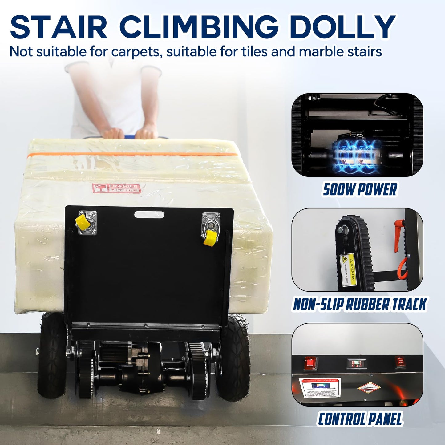 RXFSP 661LBS Load Capacity Hand Trucks Heavy Duty, 500W Hand Cart Dolly Electric Stair Climbing Hand Trucks with Rubber Tracks