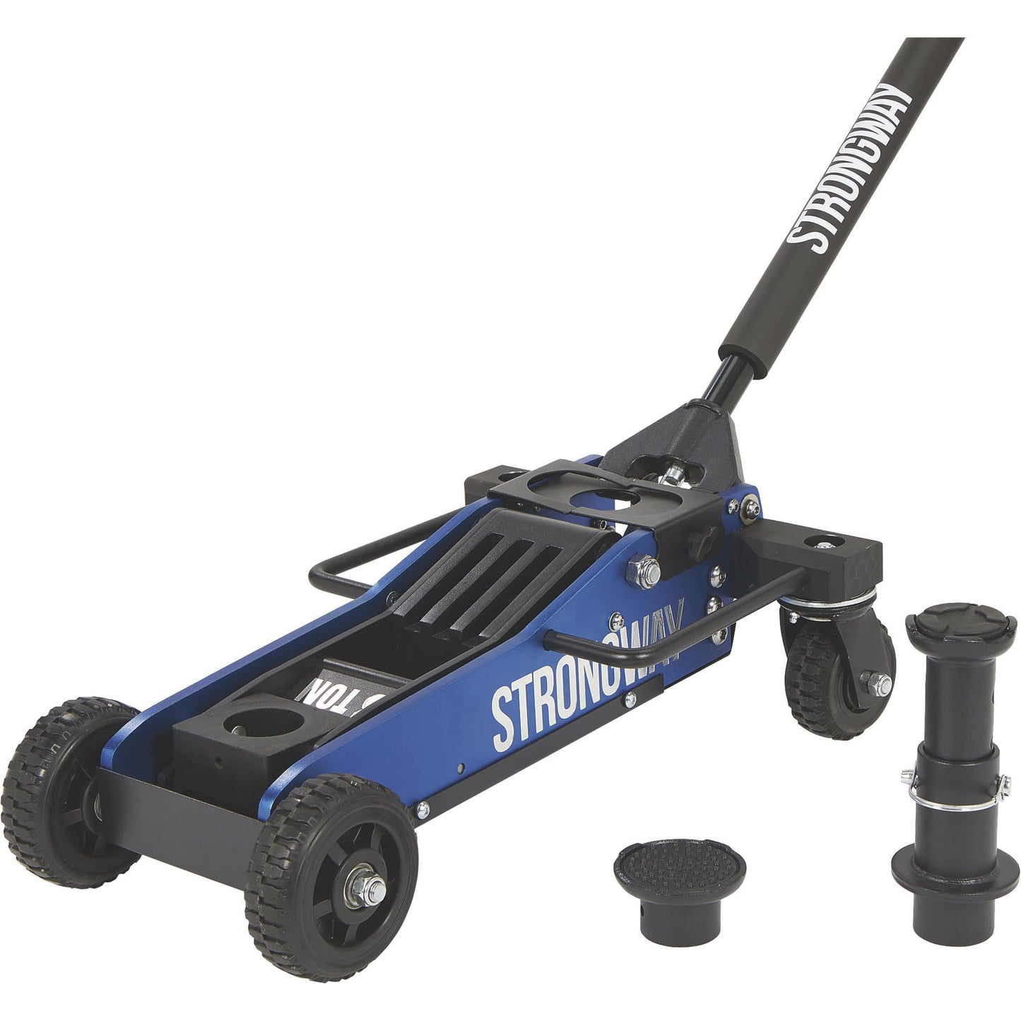 Strongway Professional Aluminum Off-Road Jack, 3 Ton 6000 Lb Capacity, 29 in. Lift Height, Steel Skid Plate, Quick-Change Saddle, 360 Degree Swivel Casters, for Trucks, SUVs, ATVs and UTVs
