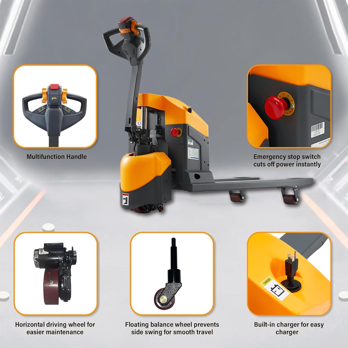APOLLOLIFT Full Electric Pallet Jack, 4400lbs Capacity 48" x 27" Fork Size Pallet Truck with Emergency Key Switch for Narrow Space