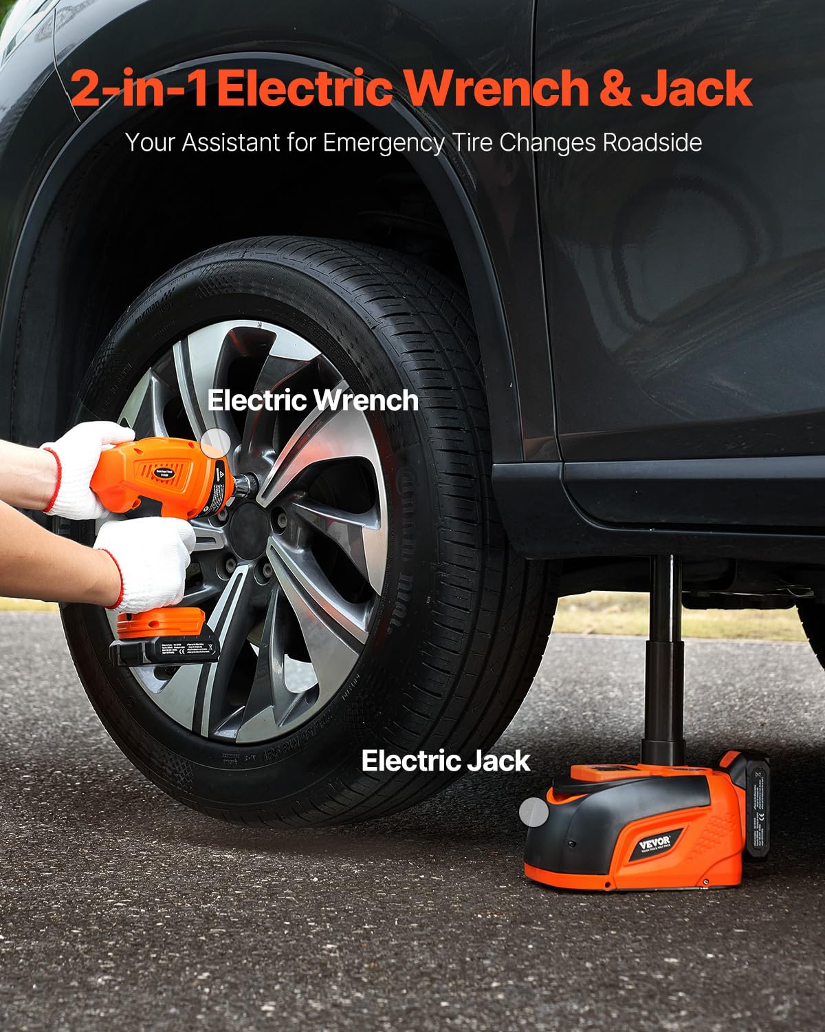 VEVOR Electric Car Jack Cordless Remote Control, 5 Tons /11000 lbs, Electric Hydraulic Jack Kit 18V Battery with Electric Impact Wrench, Tire Change Replacement with LED Light, Portable Car Jack