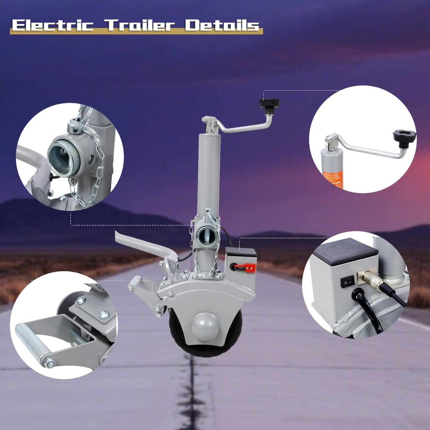 Electric Adjustable Trailer Dolly, 350W 12V Trailer Jockey Wheel with 22 Ft/min Moving Speed, 5000lbs Towing Capacity, 8'' Rubber Tire for Moving Trailer Caravan Boat, Safety & Durability