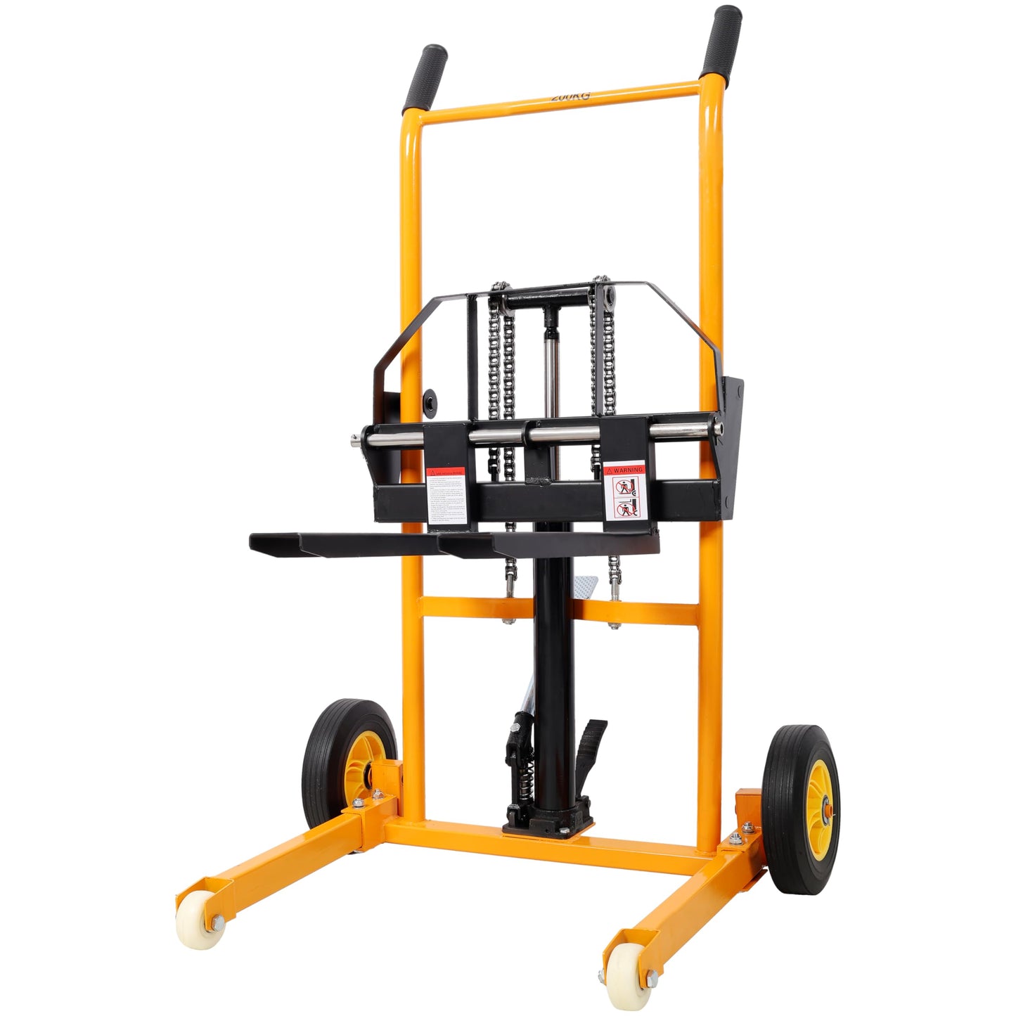 Manual Hydraulic Pallet Stacker, 440 Lbs Load Capacity, 35.5" Lift Height, Adjustable Forks, Fixed Legs, Wheeled Material Lift Truck Dolly, Yellow