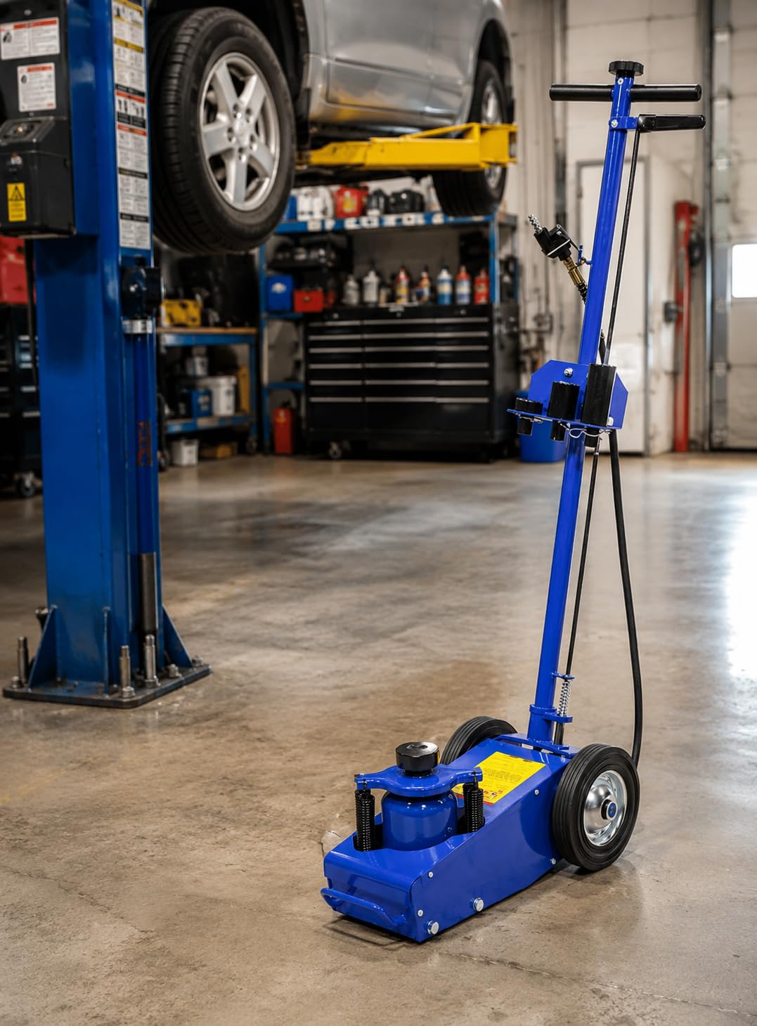 Stark USA 22 Ton Hydraulic Floor Jack Air-Operated Axle Bottle Jack with (4) Extension Saddle Set Built-in Wheels, Blue