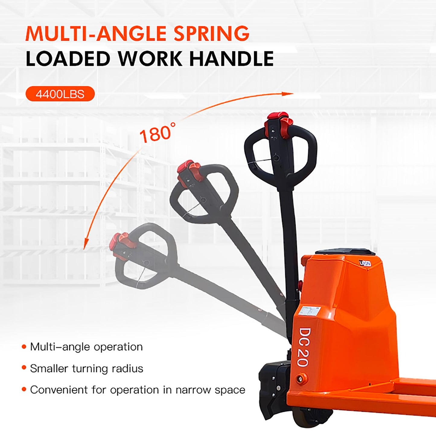 Electric Pallet Jack,4400 lb Capacity， Lithium Battery Powered Pallet Lift Truck，Fork Length 48 in. x 27 in.Multi-Function Operator Handle for Indoor Storage and Handling Pallet Truck-Orange Style