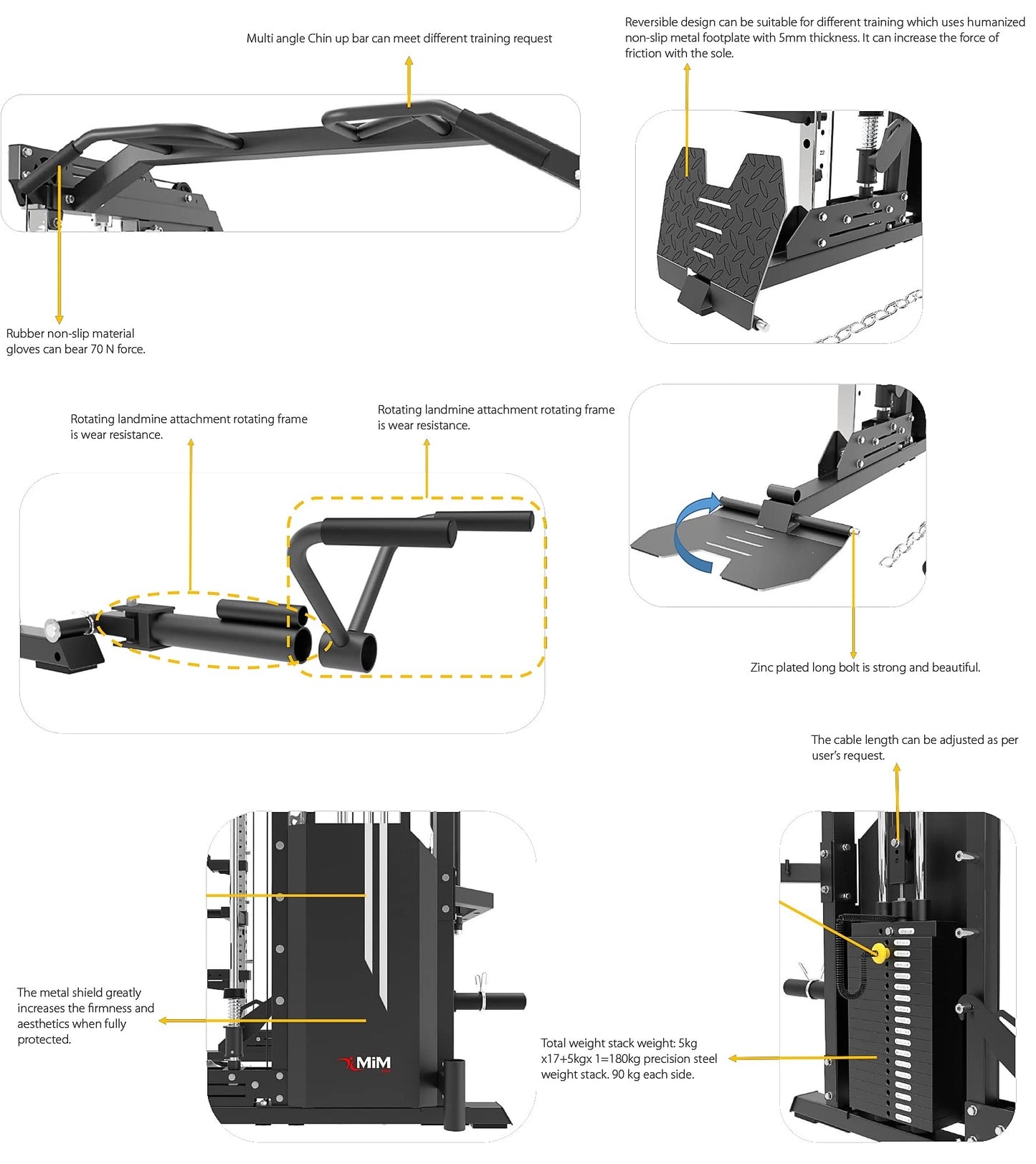 MiM USA Hercules Ex Commercial Smith Machine & Functional Trainer, All-in-One Gym Trainer W/ 400 Lbs. Weight Stack & 24 Attachments