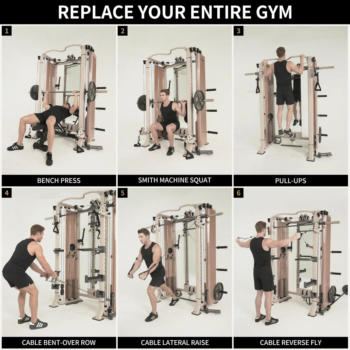 EOAT Smith Machine with Mirror,All in One Cable Crossover Machine with 397 lbs Steel Weight Stack (396lbs Weight Stacks with Mirror)