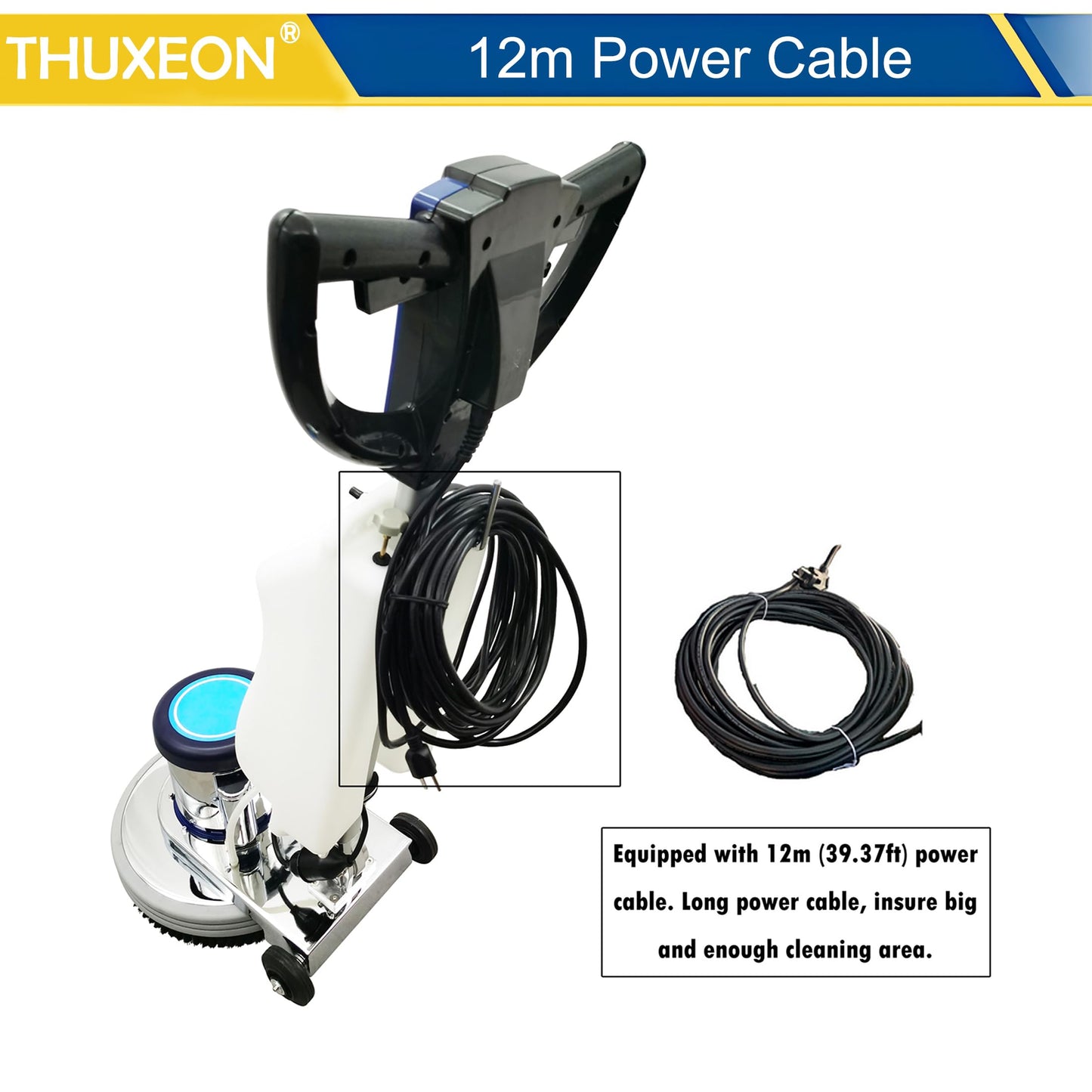 THUXEON 18" Commercial Floor Scrubber Buffer, Heavy Duty Polisher Machine- 1100W Motor, 12L Tank for Hotel Carpet/Tile Cleaning, Butterfly Handle, Low Noise 110V