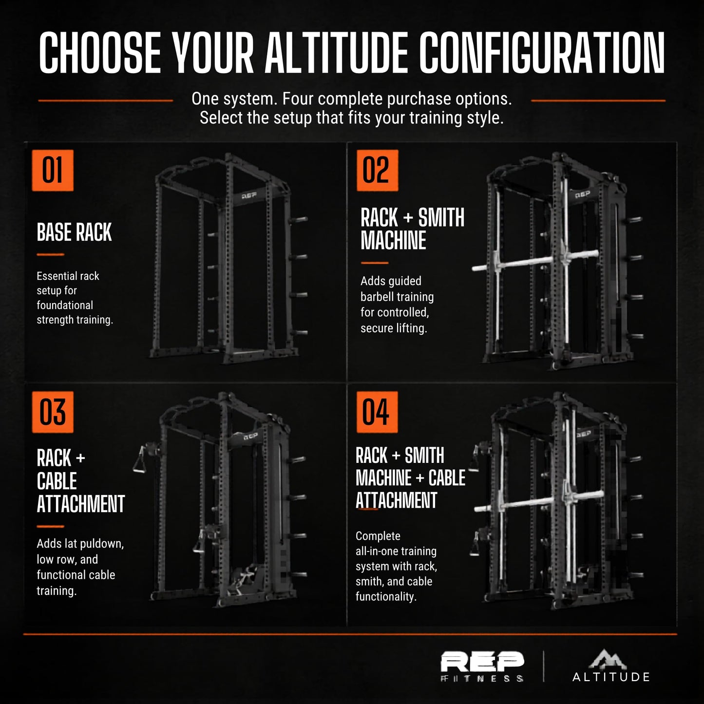 REP Fitness Altitude Power Rack, Modular 6 Post Squat Rack with Cable Pulley and Smith Machine Options, Alloy Steel, 29 Inch Depth (Rack + Cable Attachment)