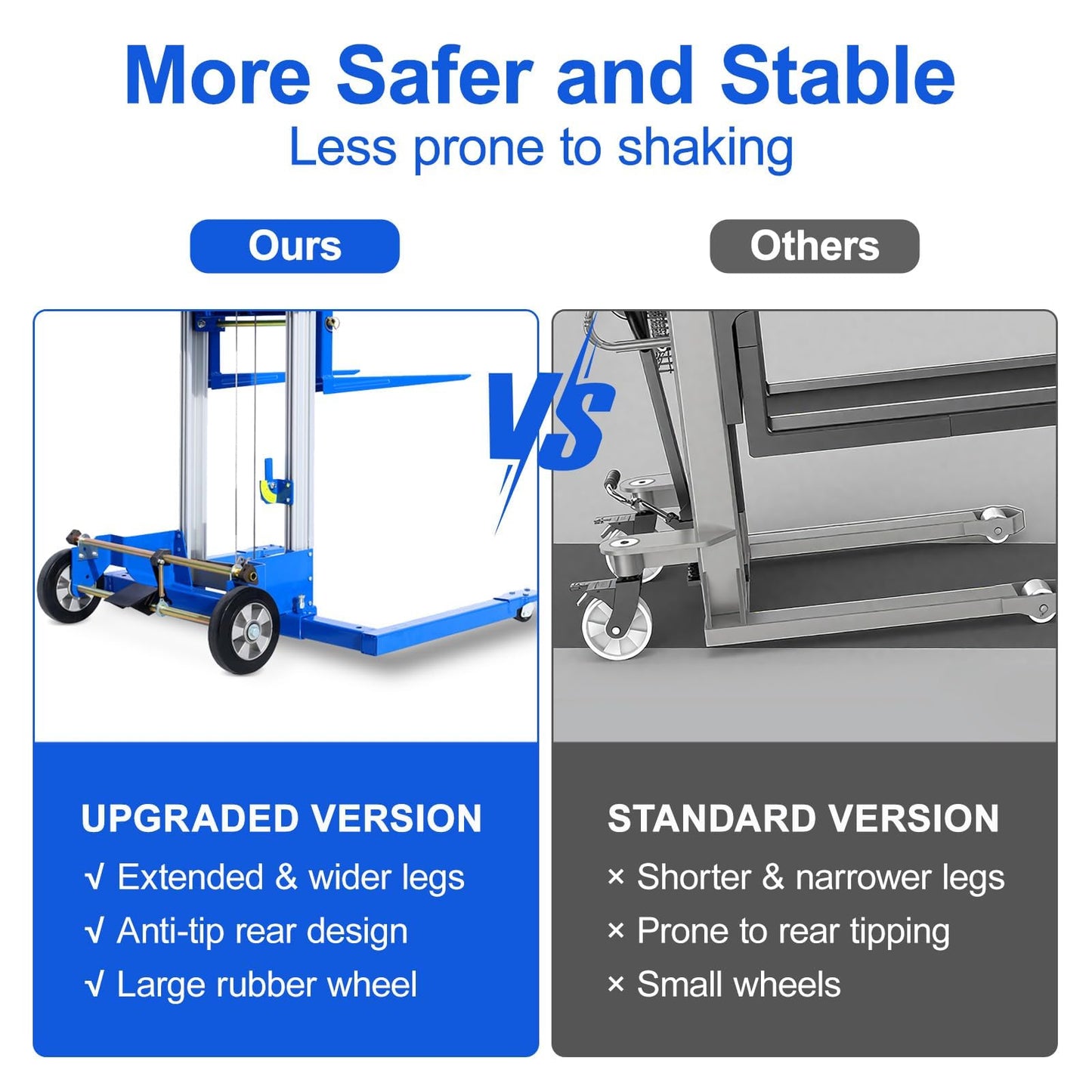 ELOMBR 2PCS Material Lift Winch Stacker, 1.97"-122" Height Range, 400 lbs Capacity, Adjustable Straddle Hand Winch Lift Trucks for Warehouse, Factory, 42.90" L x 43.30" W