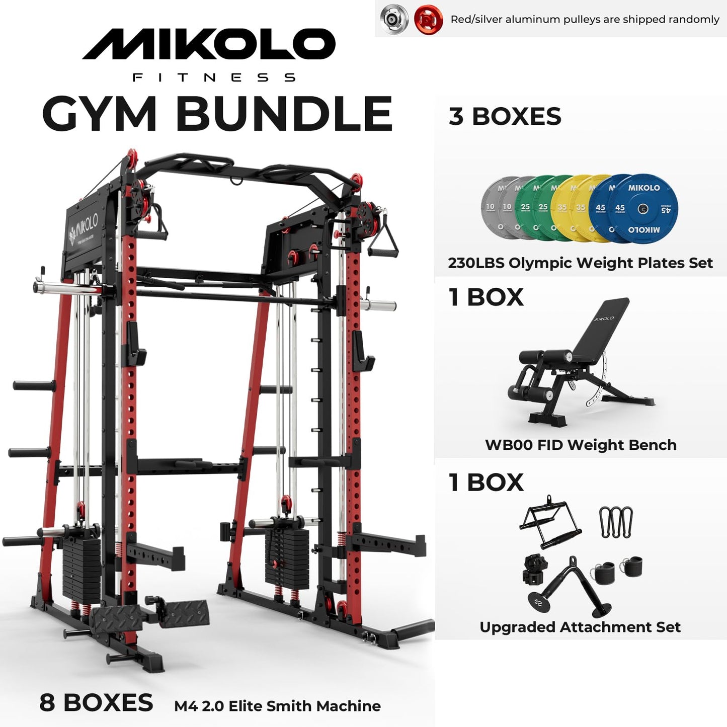 Mikolo Smith Machine, 2200lbs Squat Rack with LAT-Pull Down System & Cable Crossover Machine, Power Rack and Packages (RPRO230CPHGP with Weight Stack)