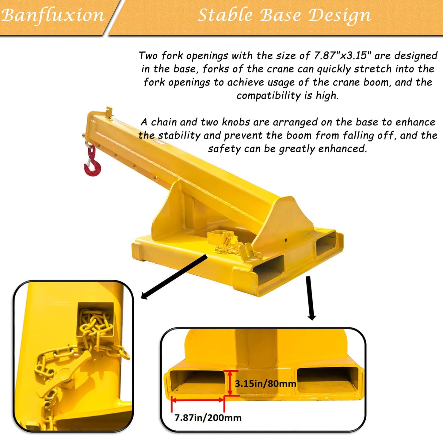Banfluxion Forklift Jib Boom Crane, 11000LBS/5T Capacity Heavy Duty Telescopic Crane, Manual Adjustable Arm Extends to 96.5 Inch, with Truss Boom & Hook for Warehouse, Factory, Equipment Handling