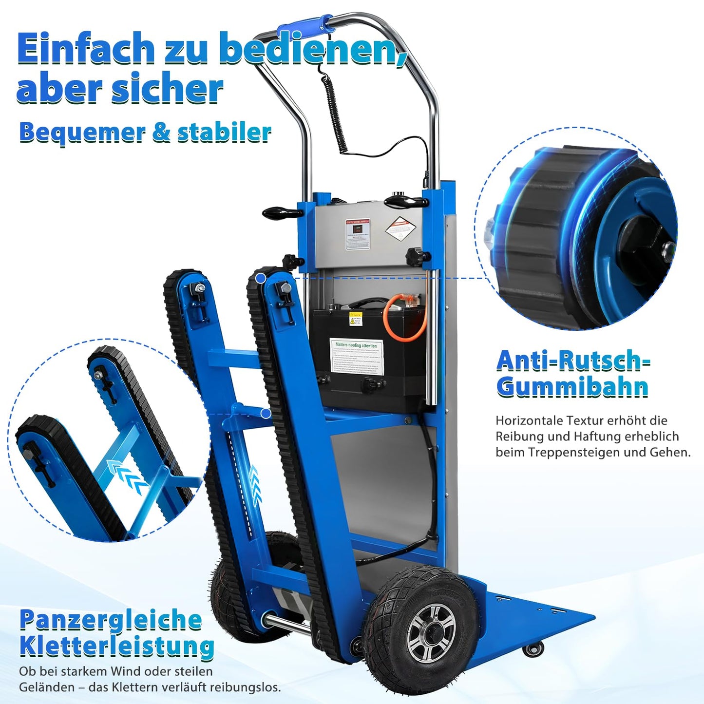 1250W Electric Stair Climbing Hand Truck with Rubber Tracks, 900lbs Stair Climber Trolley Lithium Battery with Safety Rope, Heavy Duty Stair Climber, Warehouse Logistics, Transport, Moving Furniture