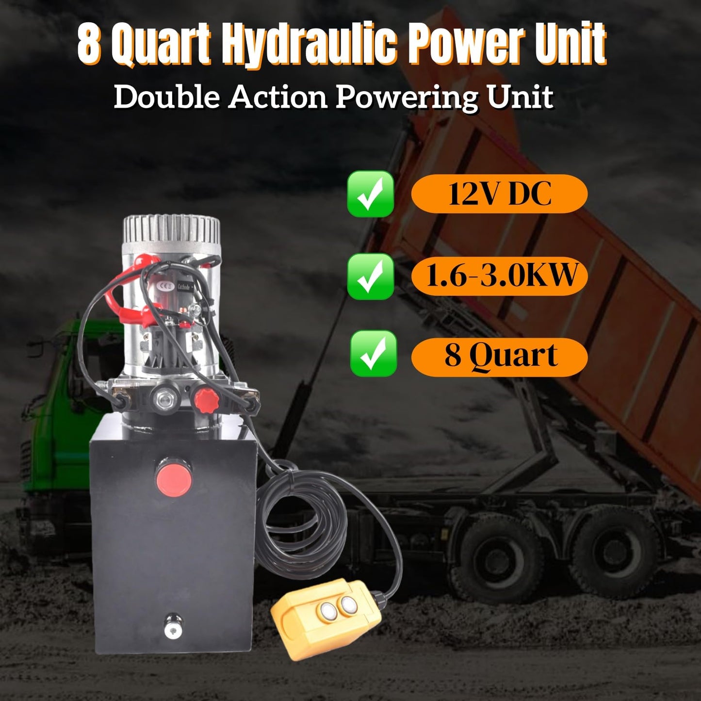 12V Hydraulic Pump, 20 Quart Single Acting, 3200 PSI Dump Trailer Power Unit - SAE #6 Ports, Heavy Duty DC Motor - for Trailers & Industrial Use Mixizap