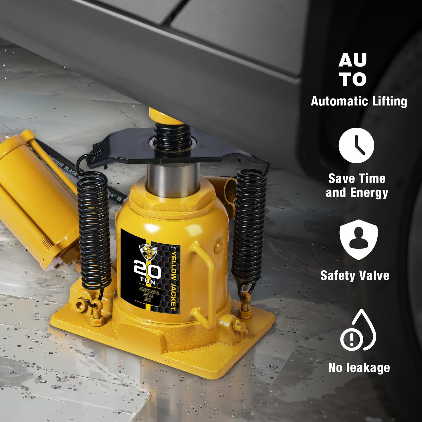 YELLOW JACKET Air Hydraulic Bottle Jack 20 Ton with Aluminum Alloy Pump and Unique Slow Release Equipment