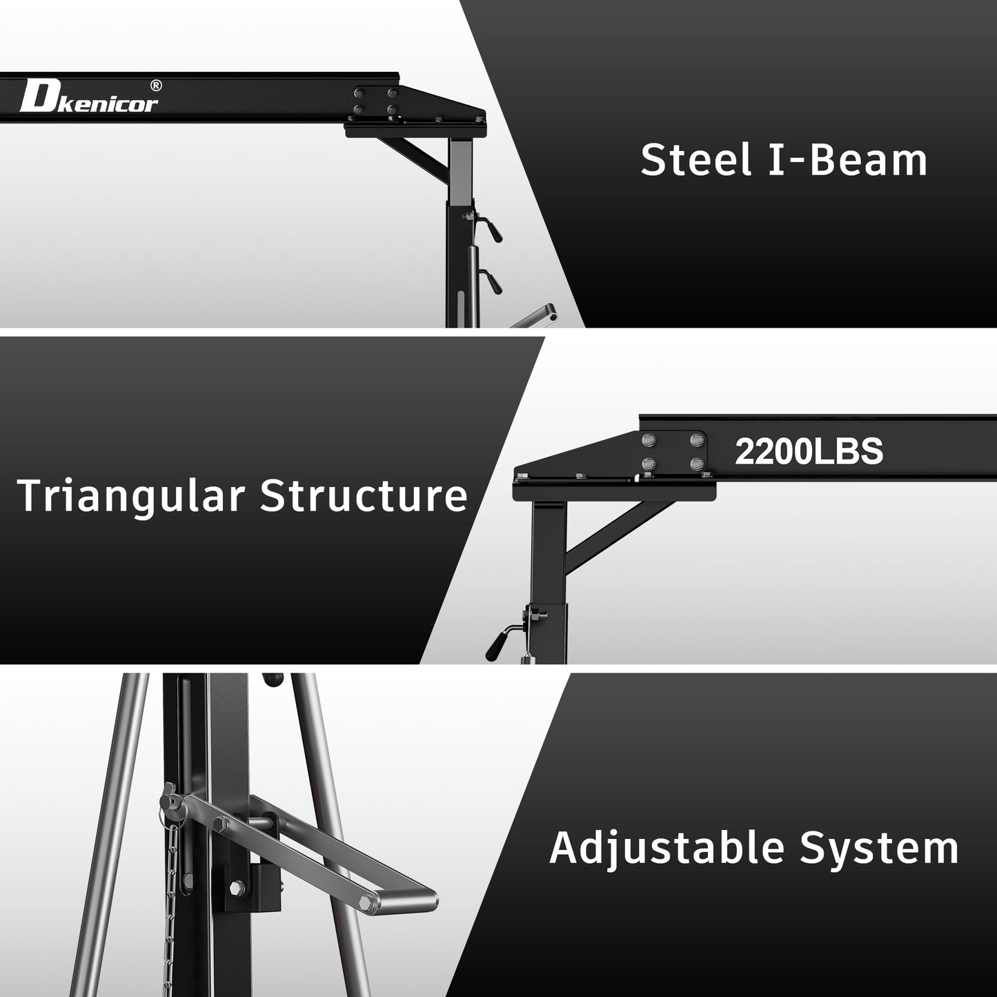 Dkenicor Adjustable Gantry Crane, Max 3000Lbs Adjustable Height 8.57 to 12.14ft, Steel I-Beam Construction Portable Shop Hoist for Factories, Warehouses, Auto Repair, Construction Site, Black