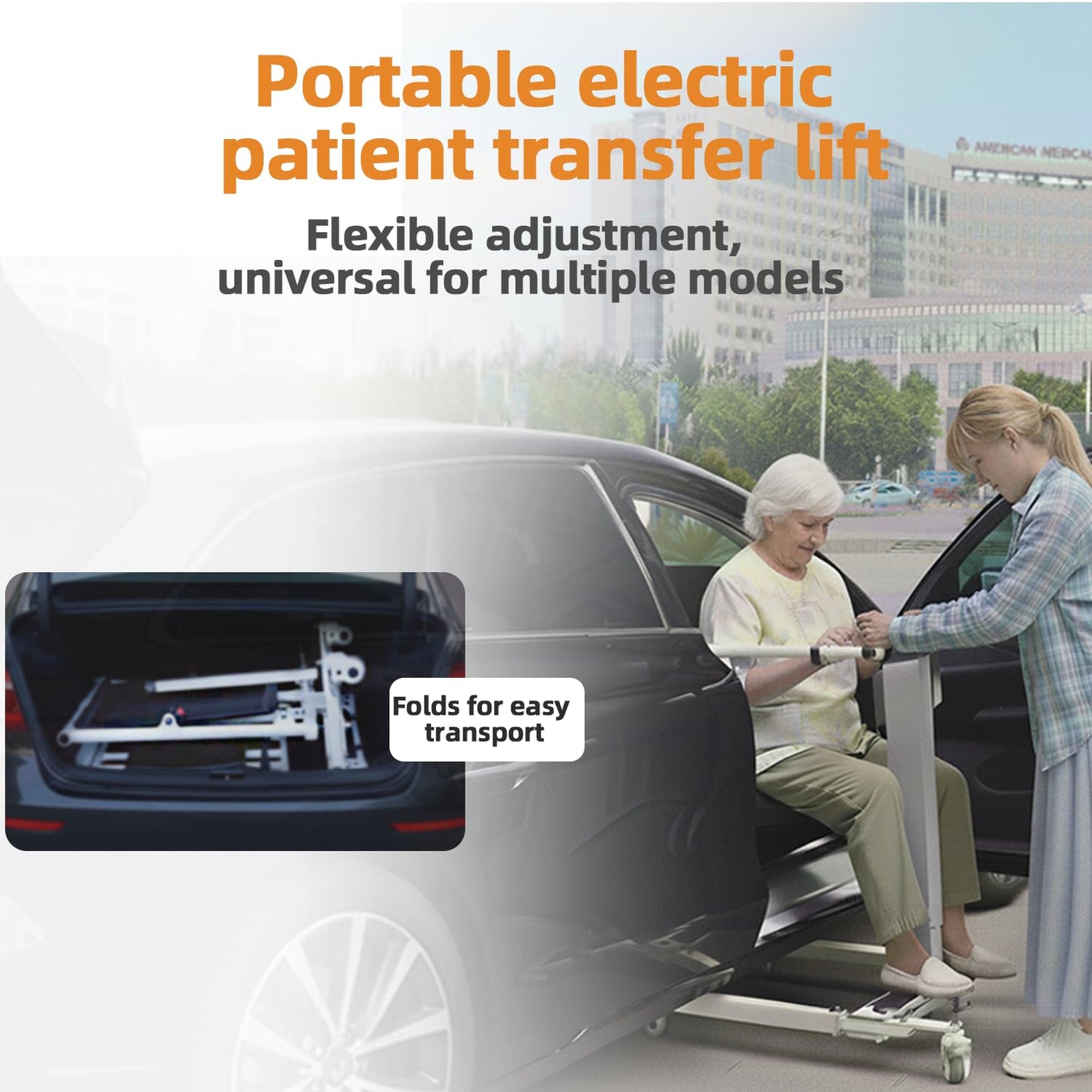 Electric Patient Lifter Transfer Chair, Portable Folding & Transfer Lift for Car, Lift Aid for Disabled, Lift Elderly Seniors from Bed to Wheelchair, Daily Lift and Transport Need for Home Use