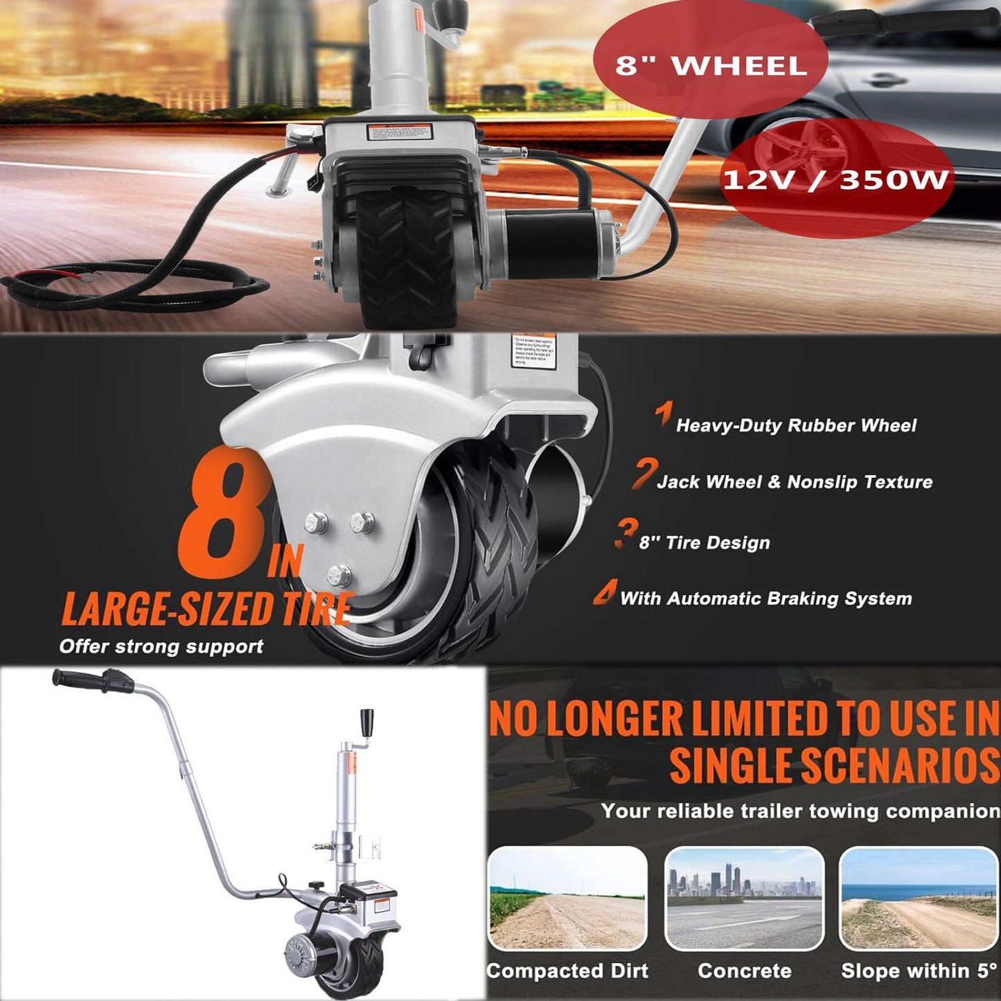 ToayNia Electric Trailer Dolly,Motorized Trailer Wheel,Ratchet Trailer Jack Mover,350W 12V Trailer Trailer Wheel,Mobile Electric Trailer Tool,5000lbs Towing Capacity