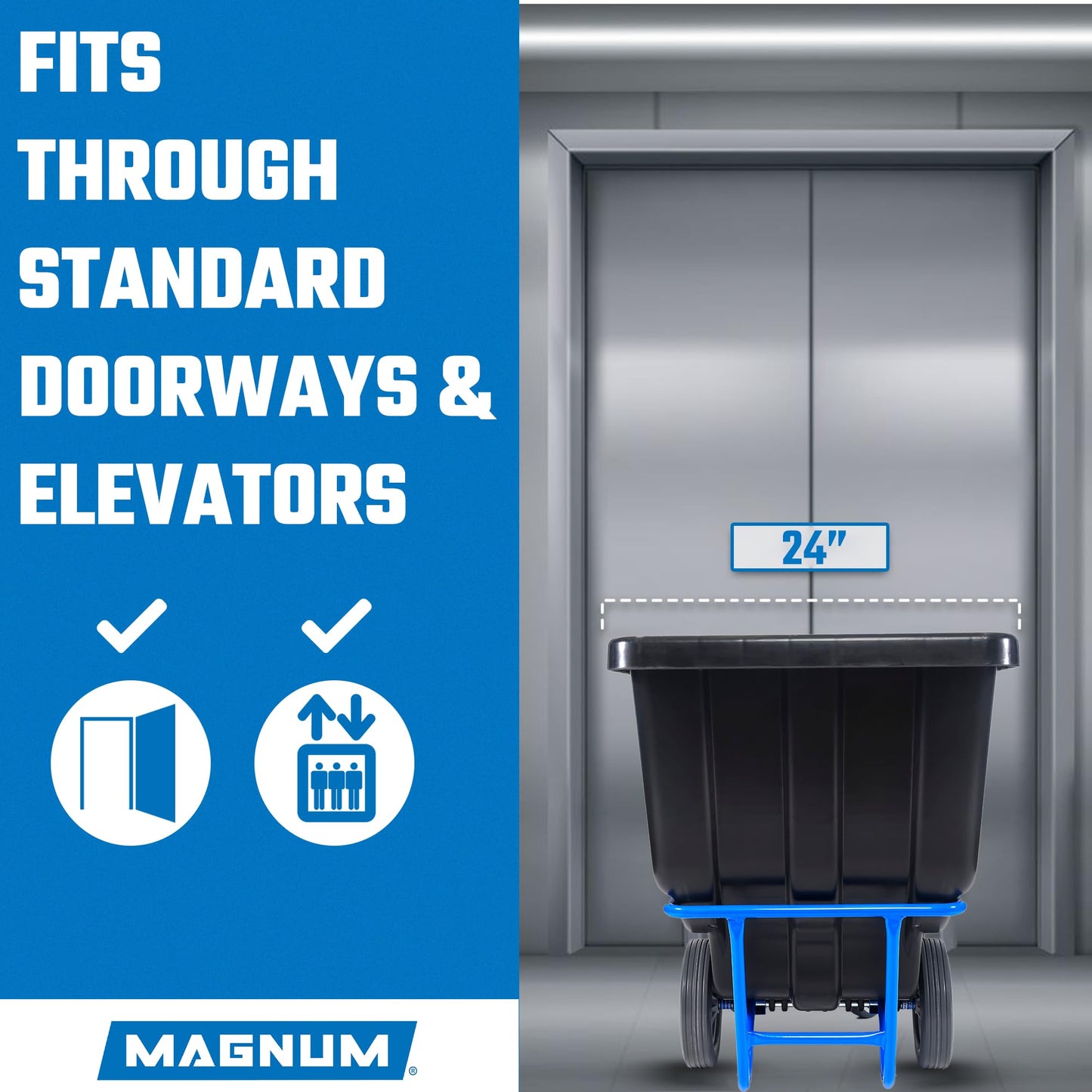 Magnum Tool Tilt Truck, 1/2 Cu. Yd. Capacity Dump Cart with Non-Marking 12” Wheels & 5” Casters & Forklift-able Frame for Jobsites, 850 lbs, Trash Cart with Wheels DUC12T-F-NM