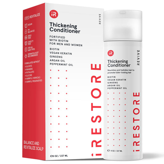 iRESTORE Biotin Hair Conditioner for Damaged Dry Hair - Good for Fine Hair Growth, Volumizing Thickening Conditioner with Ginseng & Argan Oil to Moisturize, Pair With Hair Loss Shampoo