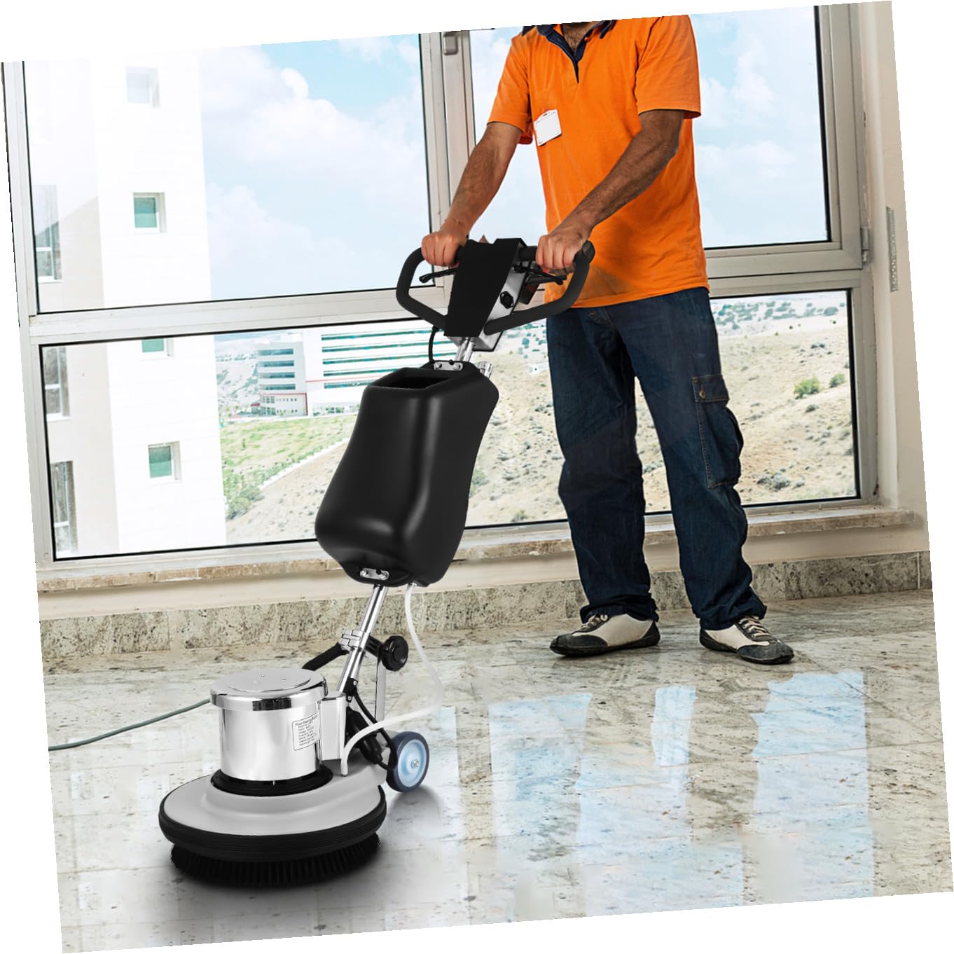 TOPPERFUN Commercial Floor Scrubber And Polisher: 1100w Heavy Duty Multi Purpose Electric Scrubber And Polisher, Speed 175, 17" Base Plate Diameter for Hardwood, Tile And Commercial Carpet Cleaning