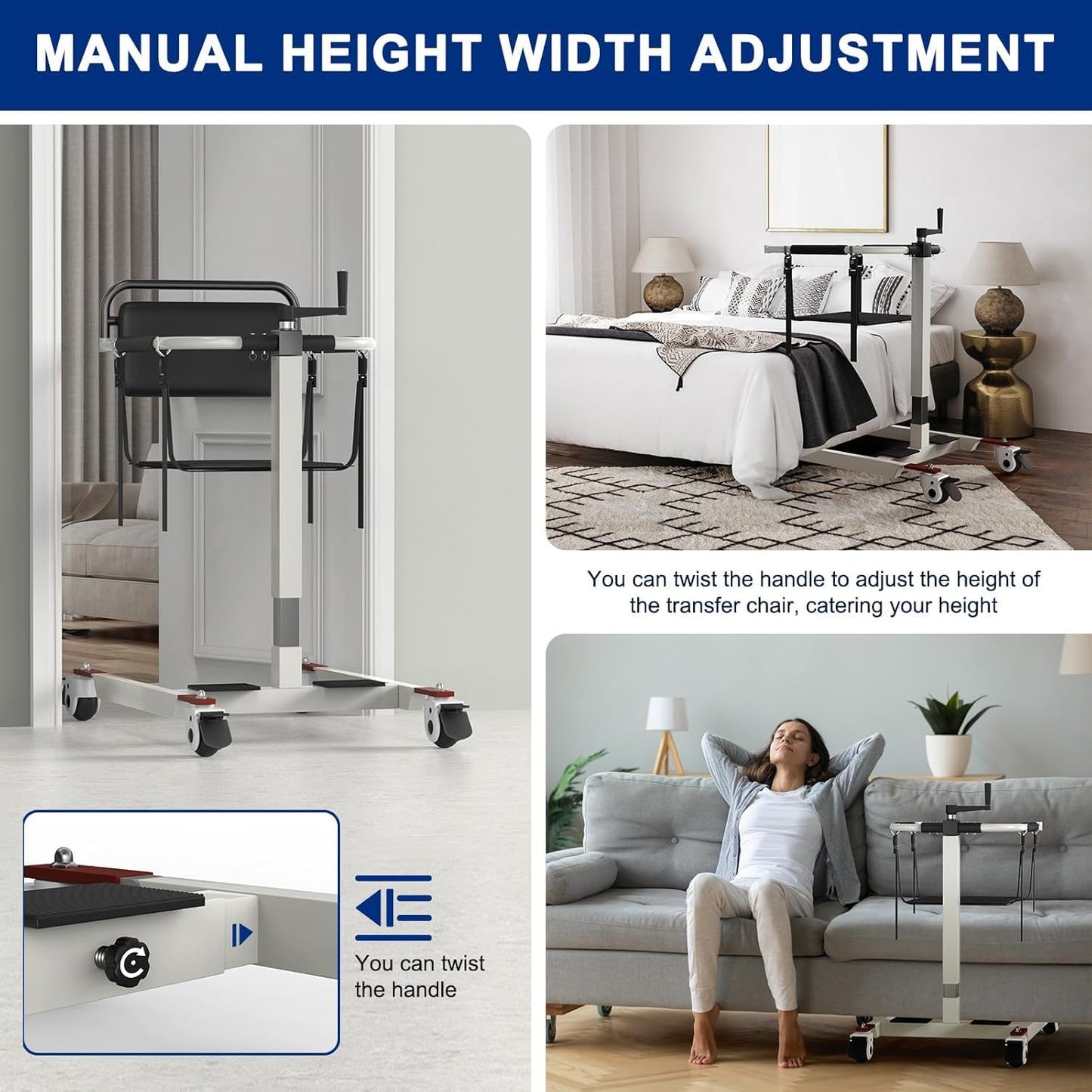 Patient Lift Transfer Chair, Transfer Lift Chair for Disabled, Wheelchair to Car Transfer Devices, Height Widths Adjust Transfer Chair for Elderly and Disabled (A)