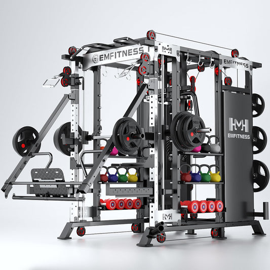 Smith Machine with Weight Stacks Power Cage Squat Rack Dual Cable Crossover Machine, LAT Pull-Down All in One Home Gym Systems (G2 Package with 340 lbs BP)