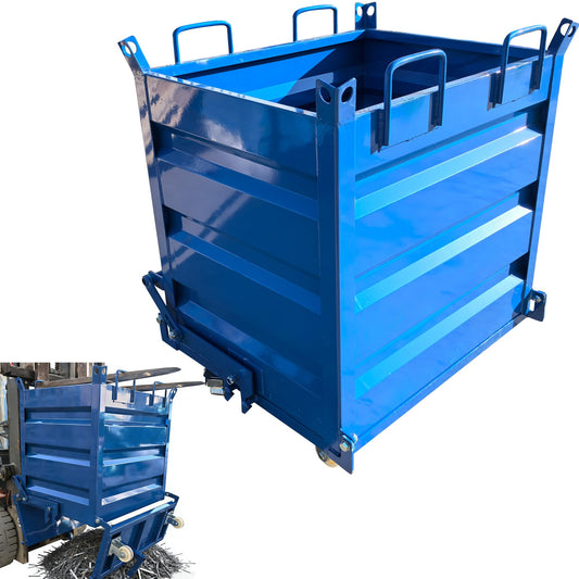 TECHTONGDA Industrial 3300 LB Self Dumping Steel Forklift Hopper with Casters, 1.25 Cubic Yard, 39.37"x31.5"x46.85" Scrap Collection Bin Metal Turnover Box for Warehouse & Factory Material Handling