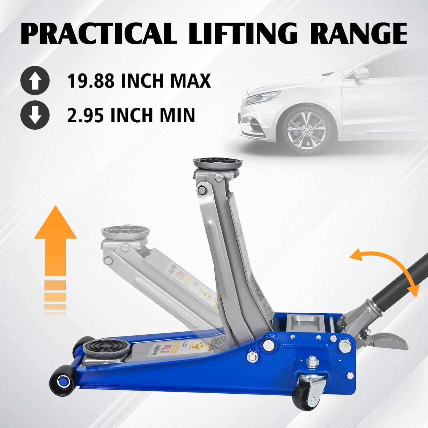 Hydraulic Floor Jack with Foot Pedal, Heavy Duty Steel Low Profile Service Jack, Dual Piston Quick Lift Pump, CE Certified, 3T w/Foot Pedal with Extra Saddle, Mainly Blue