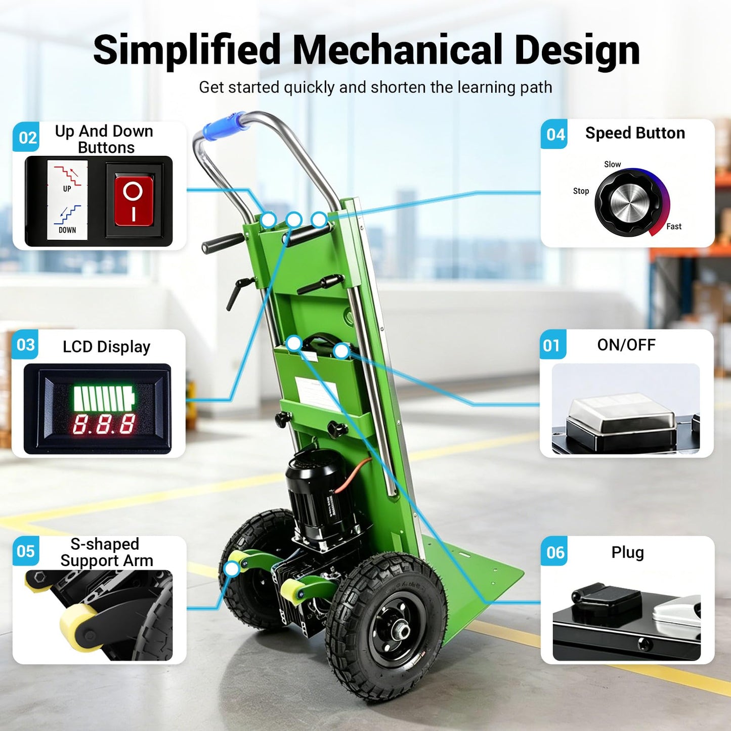 Electric Stair Climbing Dolly, Powered Hand Trucks 1300W Heavy Duty Stair Cart with Safety Rope for Furniture Logistics Warehouse