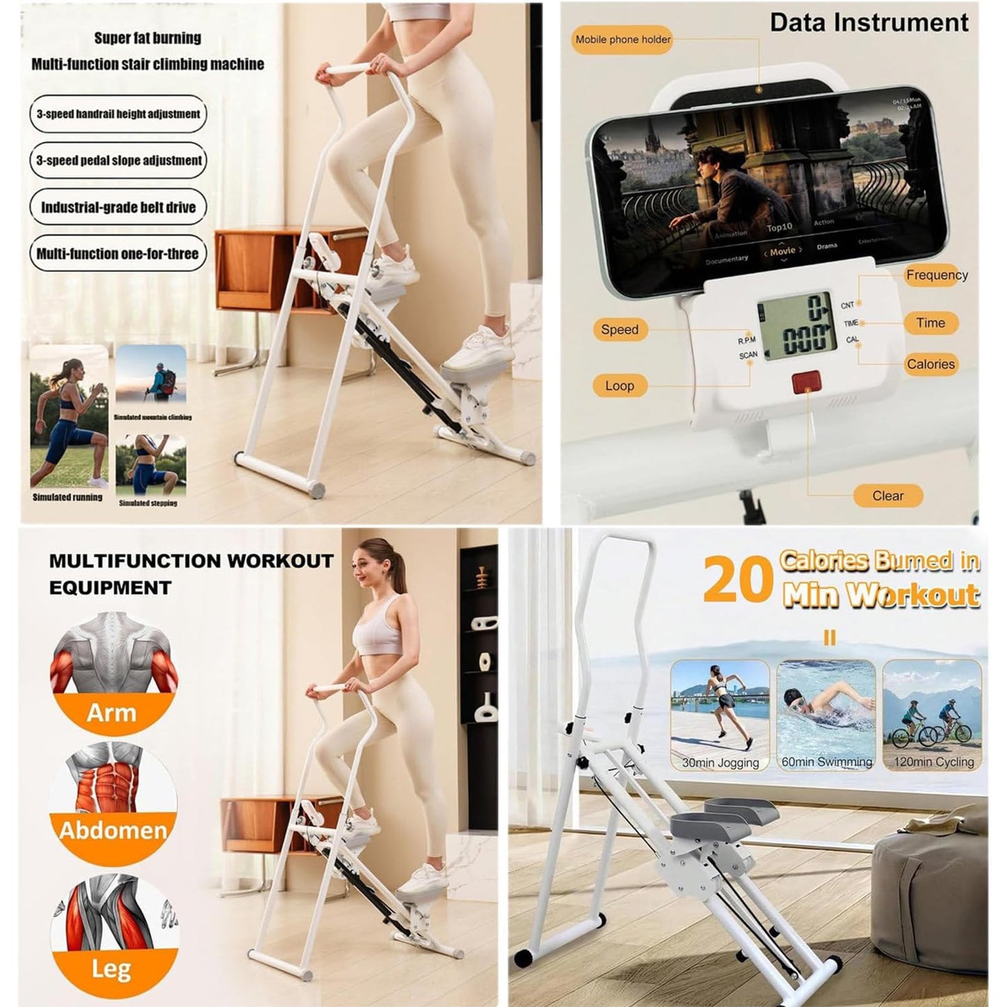 Vertical Stair Climbing Machine Fitness Equipment, Foldable Stepper, Vertical Stepper for Home Gym, Height Adjustable Vertical Stair Climbing Machine