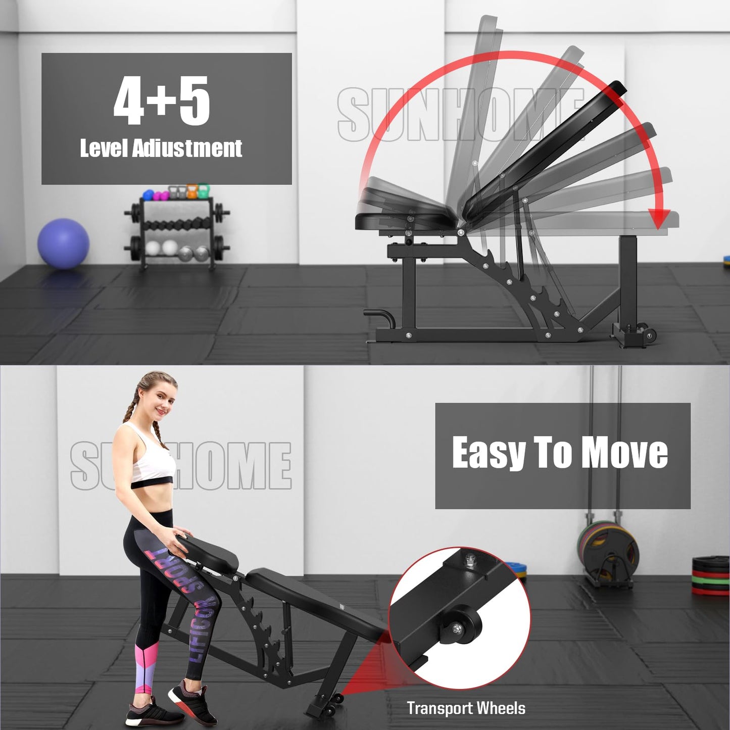 SunHome Smith Machine with Bench and 230LBS BP, 2000LBS Power Cage Squat Rack with Smith Bar, Two LAT Pull-Down Systems, Cable Crossover Machine and and More Cable Attachment for Home Gym