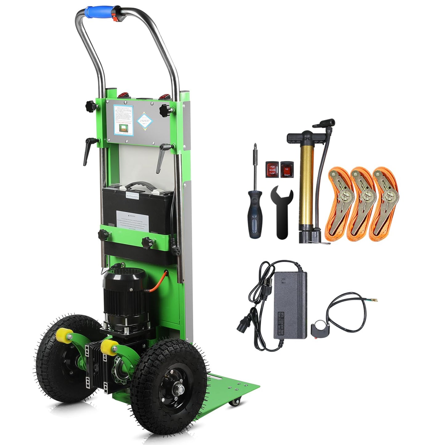 880lb Capacity Electric Stair Climbing Hand Trucks Dolly Cart, Heavy Duty Stair Climber with 3 Ropes, Carry Heavy Objects Up and Down Stairs Effortless for Furniture Logistics Warehouse，Green