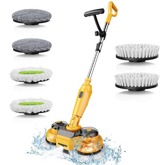 Cordless Electric Mop for Dewalt 20V Battery (NO Battery), 2 in 1 Spin Mop & Electric Floor Scrubber Machine with LED Light & Water Spray, 800 RPM Rotating Electric Mops for Floor Cleaning (Yellow)