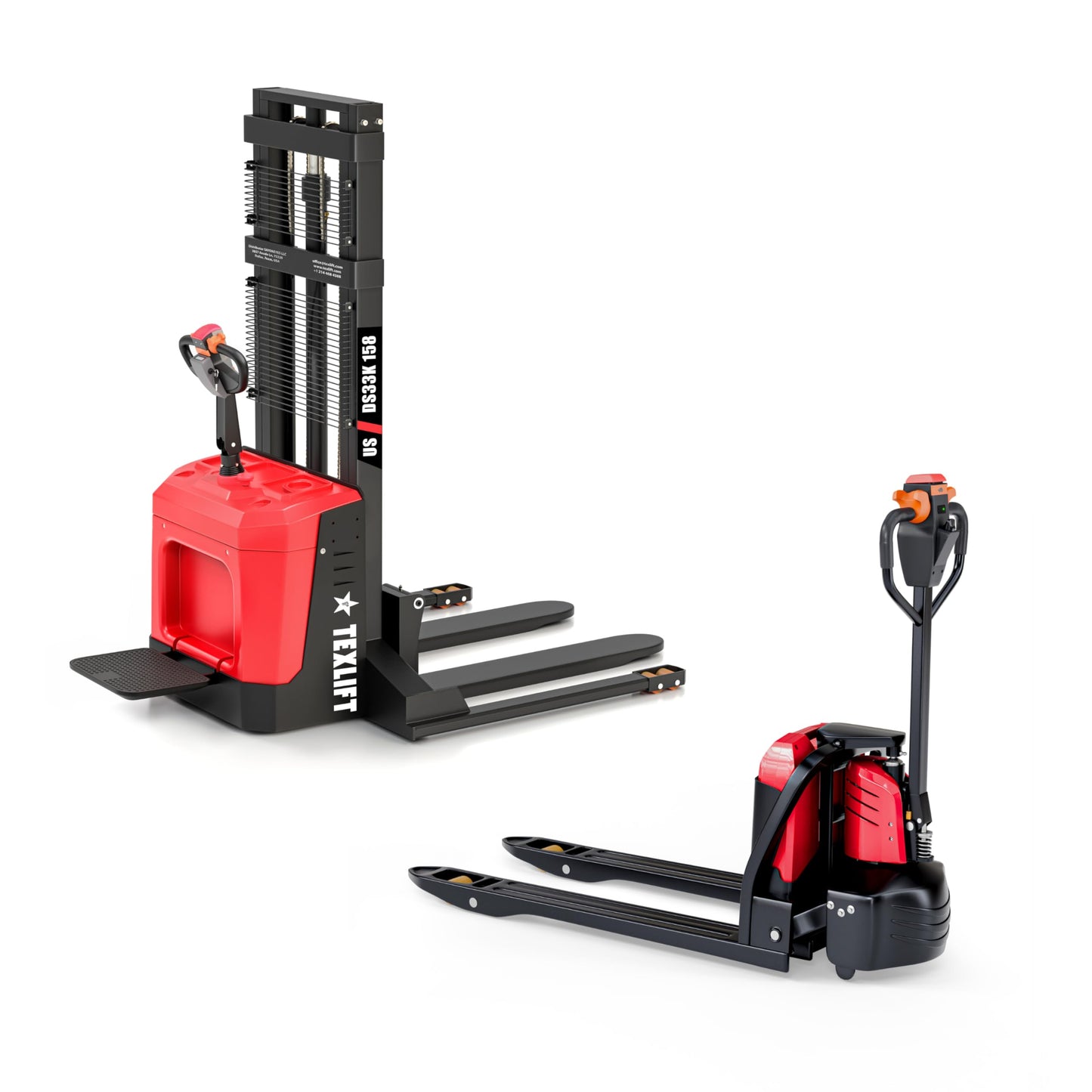 Electric Pallet Stacker & Electric Pallet Jack Combo – 3300 lb Capacity, 158″ Lift Walkie Stacker with Stand + 48″x27 Fork Electric Pallet Truck, Battery Powered Warehouse Equipment