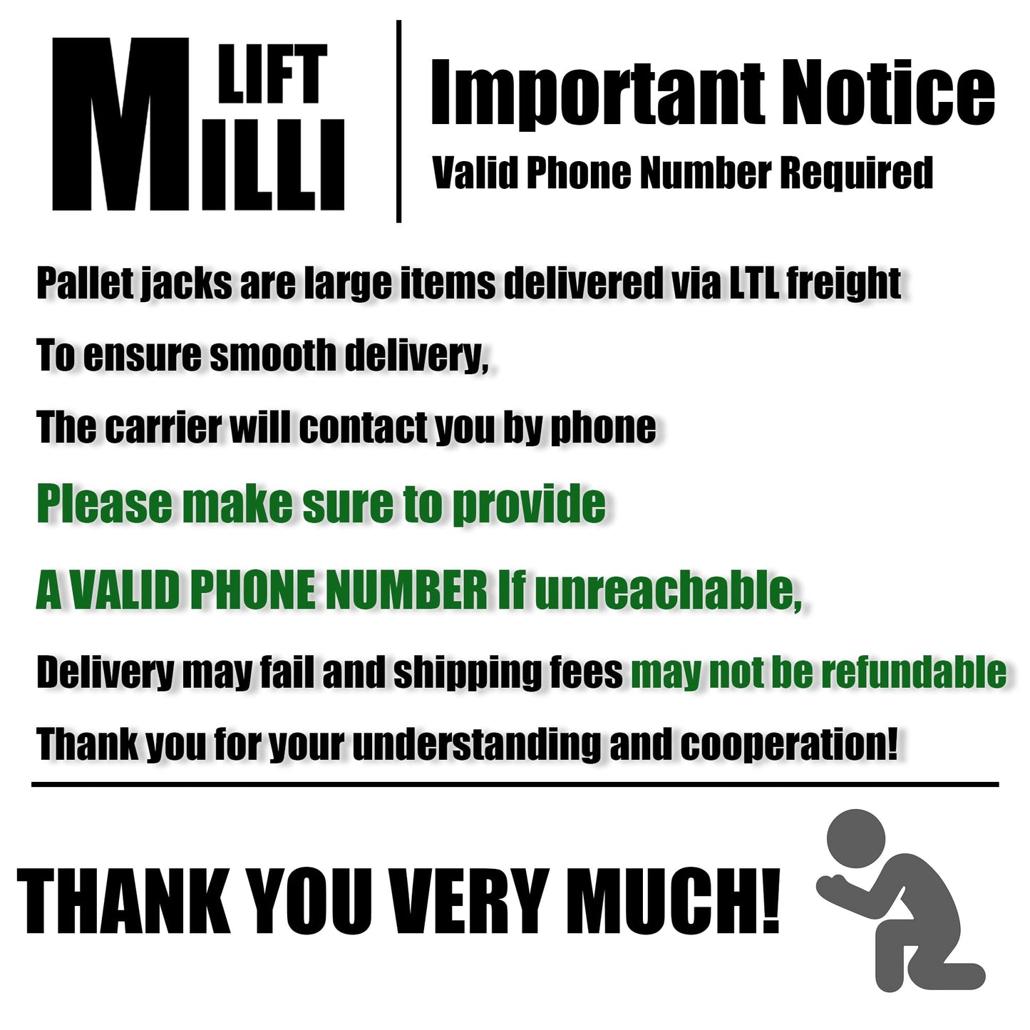 Millilift Electric Pallet Jack, 3300LB Capacity,Heavy-Duty Forks 45"x27", Powerful Drive Motor, 24V 40AH LiFePO4 Battery with Built-in Charger, 2–4H Runtime, for Warehouse,Logistics Company