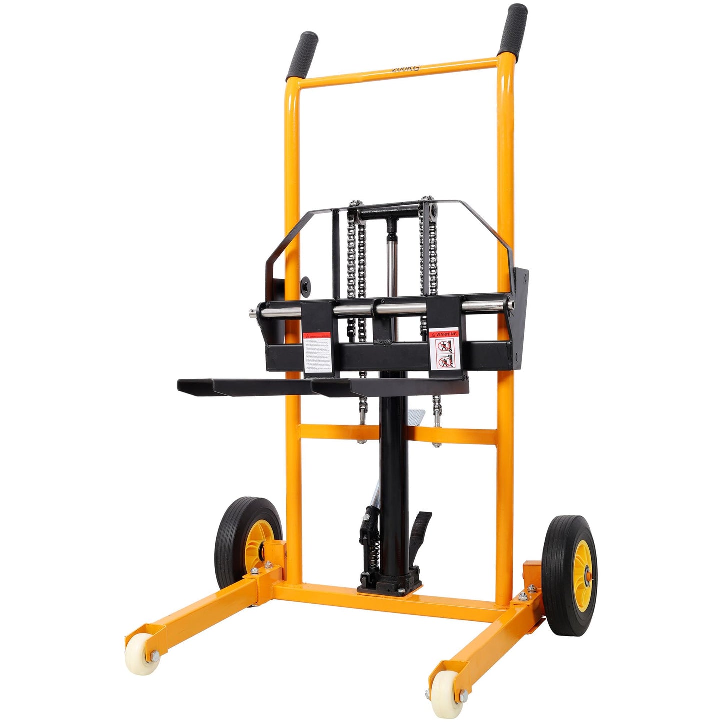 Material Lift Winch Stacker 440 LBS, Manual Fork Lift with Swivel Casters & Rubber Tires, Pallet Stacker with Adjustable Forks and Fixed Legs for Factory Garage, 2.3-36" Lifter Hieght